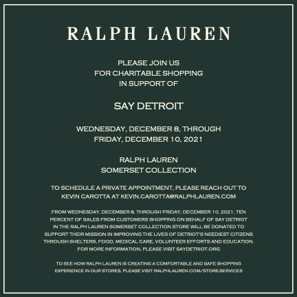 Charitable Shopping Opportunity at Ralph Lauren This December 1